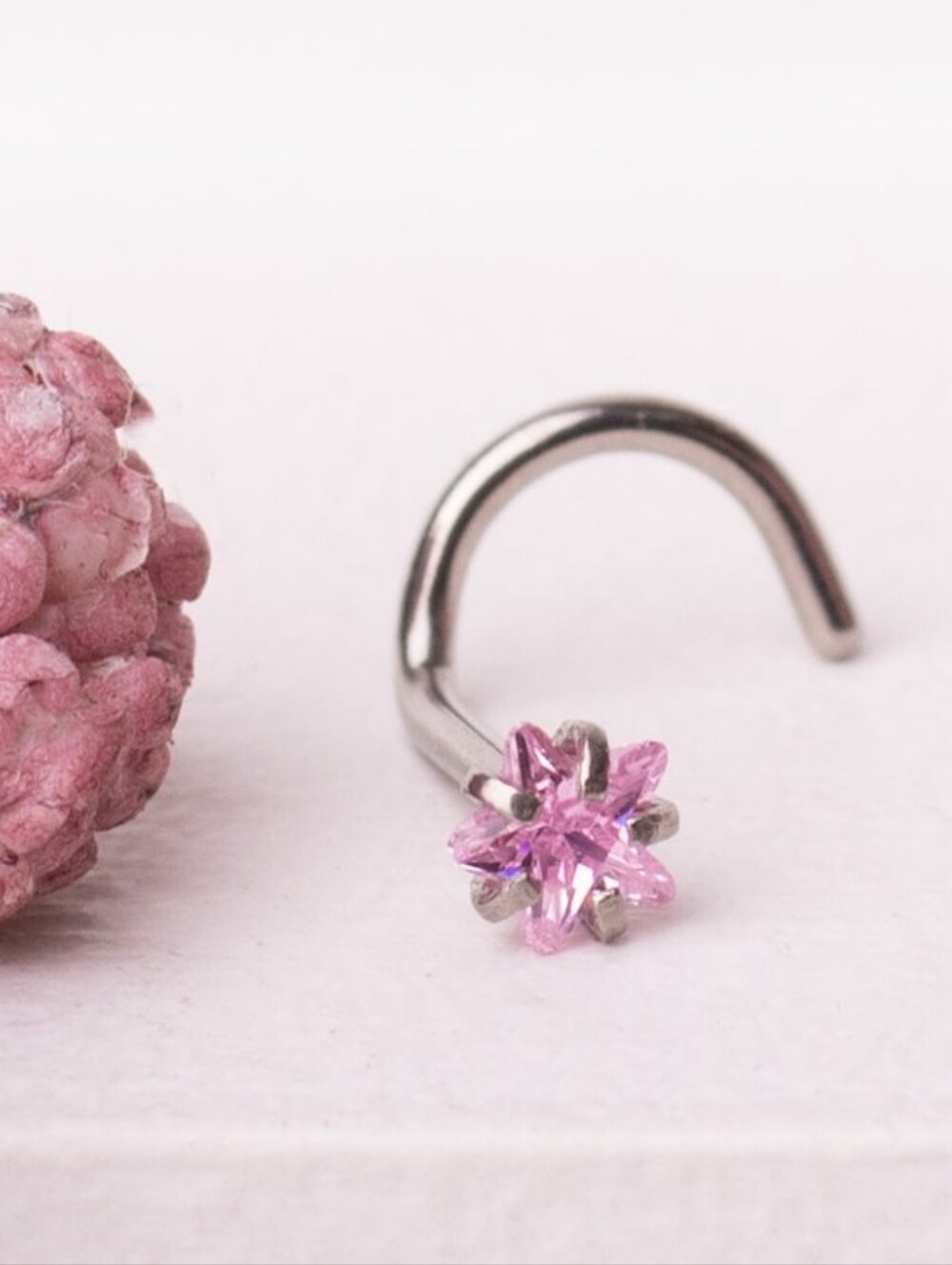 Pink Star Cubic Zirconia Nose Stud